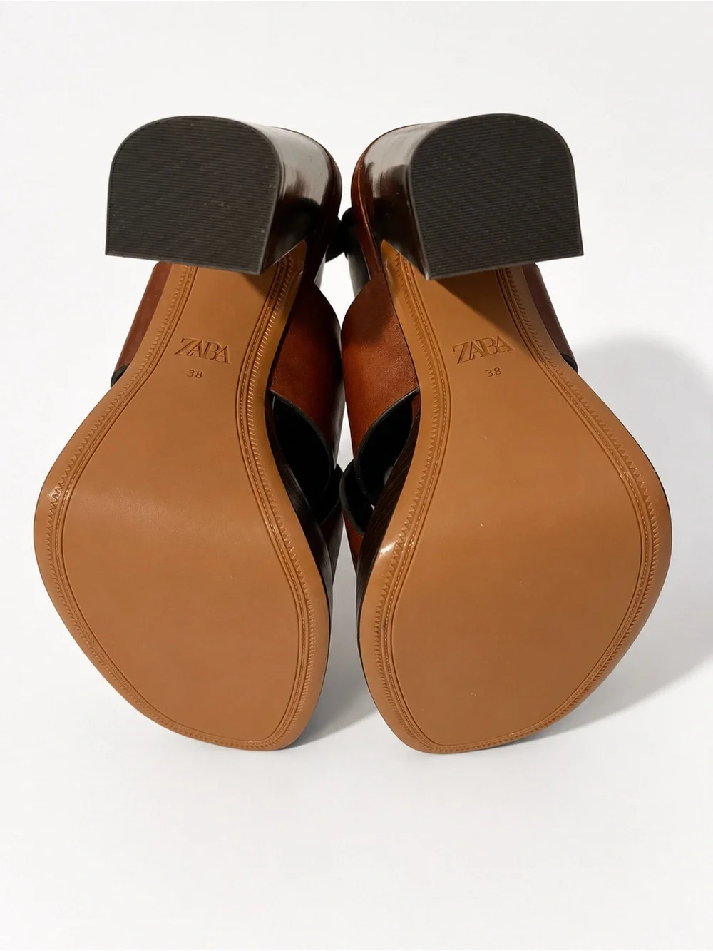 ZARA Women's Brown Leather Platform Slingback Heeled Sandals NWT 7.5